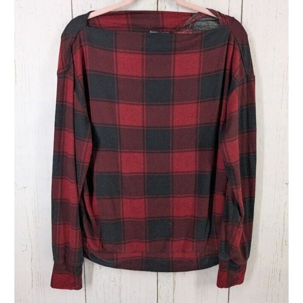 Maurices Size Medium Red Black Plaid Stretch Womens‎ Casual Long Sleeve Top